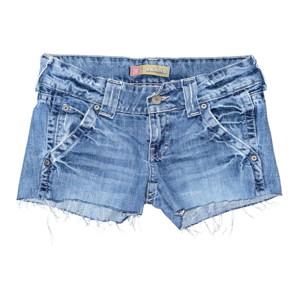Vintage Old Navy Ultra Low Rise Micro Mini Jean Booty Shorts Blue Denim Sz 2 Y2K